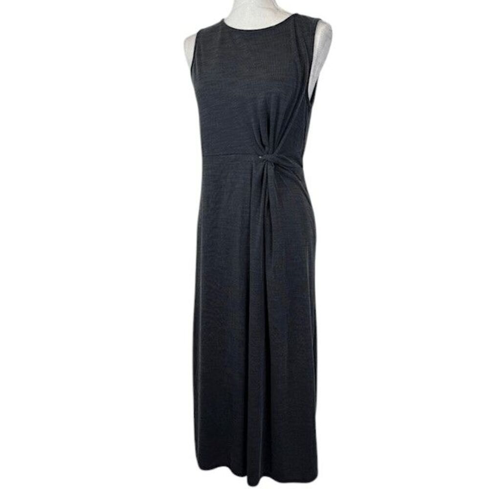 Nicole Miller Ribbed Knit Stretch Side Knot Dress Charcoal Gray Medium